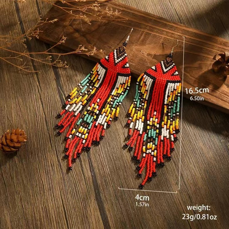 Long Bead Tassel Earrings Hand-woven Bohemian Earrings